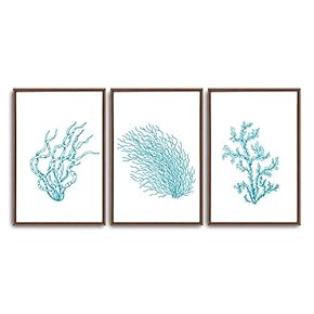 3 Piece Framed Canvas Wall Art Simple Seabed Elements Canvas Prints Home Artwork Decoration for Living Room,Bedroom - 16"x24"x3 Panels