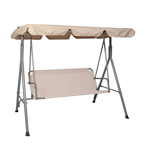 Vilobos Patio Swing,3 Person Porch Swing with Stand and Waterproof Canopy All Weather Resistant Swing Bench (Beige)