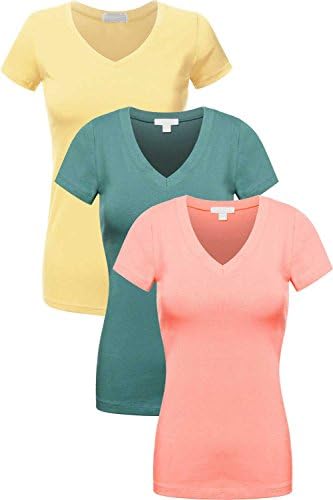 {DOWEBPIC} WOMEN'S SUPER SOFT BASIC ACTIVE CAME STRETCH SHORT SLEEVE V-NECK TEE (MEDIUM, 3-TAUPE,S-TEAL,CORAL)