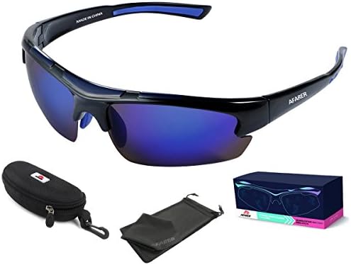 AFARER polarized sports sunglasses for mens womens fishing driving running hiking baseball biking cycling sunglasses eyewear black blue
