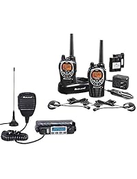 Midland - Paquete MXT115 y GXT1000 - Radio de dos vías MicroMobile con antena de montaje magnética externa y Radio de dos vías GXT1000 - Walkie Talkies resistentes al agua hasta 36 kilómetros de alcance (paquete de par) (Negro / Plateado)
