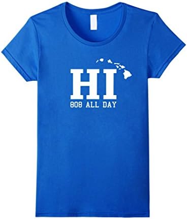 Women's HI Hawaii 808 All Day Hawaiian Vintage T Shirt Oahu Maui Medium Royal Blue