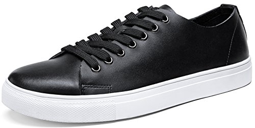 JOUSEN Men's Fashion Sneakers Classic Leather Casual Shoes (10,Black)