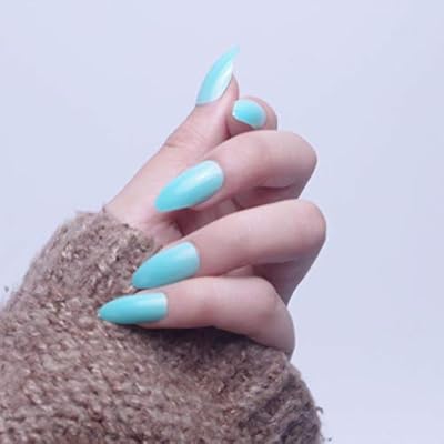 Lssjluh 24pc Oval Stiletto Fake Nails Tips Full Cover False Nails Stickers Press On Nails Amazon Ae