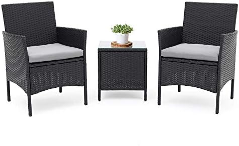 Oakmont Patio Furniture Set 3 Piece Outdoor Wicker Bistro Set Rattan Chair Conversation Sets with Coffee Table (Black)