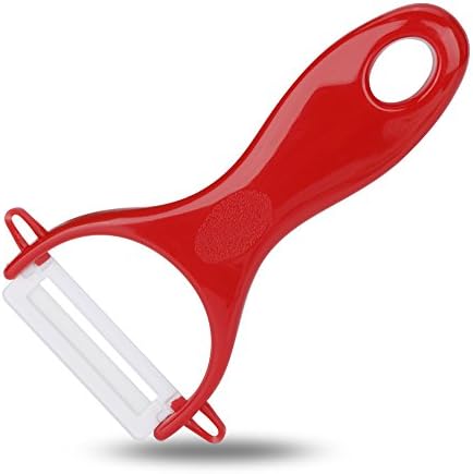Ceramic Blade Vegetable Peelers for Fruit and Veggie Cleaning, Thick Noodles (Red)