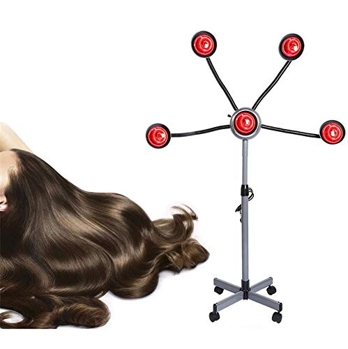 TMLAMP 750W Professional 5 Head Infrared Hair Dryer Adjustable Standing Hair Color Processor Accelerator Infrared Red Light with Rolling Wheels