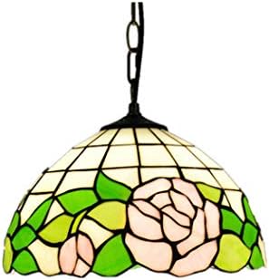 YWYU Tiffany Style Elegant Rose Pendant Light Stained Glass Vintage Hanging Lamp Warm Light Chandelier for Dining Room Bedroom Living Room Hotel Cafe Study Room Ceiling Fixture