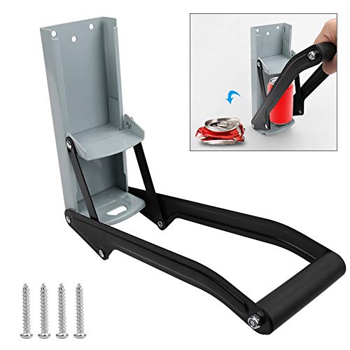 ShineMe 16 oz & 12 oz Metal Can Crusher & Bottle Opener, Heavy Duty Large Metal Wall Mounted Soda Beer Smasher Recycling Tool - Grey