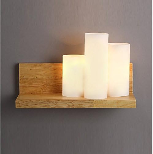 OAKLIGHTING Modern Wood Shelf Wall Lamp Bedroom White Glass Wall Fixture (Left Model)