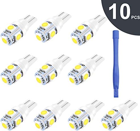 10-Pack Car White Replacement Light #: T10 194 W5W 168 2825 Bulbs 5050 5SMD LED Light, for Car Interior Dome Map Courtesy Lights, Exterior License Plate Lights Lamp 【Upgrade Version】