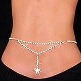 joylive Sexy Glittery Rhinestone Dangle Butterfly Body Jewelry Waist Belly Chain For Dance Model Show Bridal Wedding