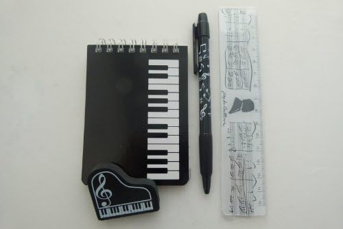 Music Themed Stationery Set – Pocket notebook, Ruler, Black Mechanical Pencil & Black Eraser
