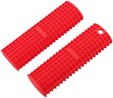FLYL Silicone Hot Handle Holder - 2 Pack Red Heat Protecting Silicone Handle Stainless Steel Lodge Cast Iron Skillets Keyhole Handle-Red Set