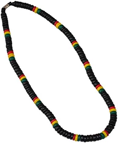 JKO Beach Coco Bead Rasta Necklace Surfer Choker 18" Black Red Yellow Green