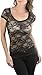 ToBeInStyle Women's Full Lace Scoop Neck Short Sleeve Top - Black - Large