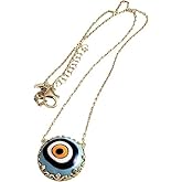 TURKISH BLING Evil Eye Pendant Necklace, Gold Plated Silver Chain, Hand Painted Ceramic, 18+2 Inches