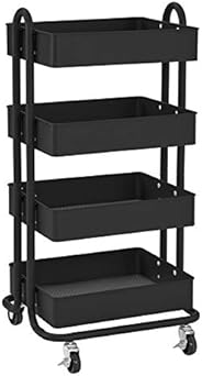 ECR4Kids-ELR-20702 4-Tier Metal Rolling Utility Cart - Heavy Duty Mobile Storage Organizer, Black