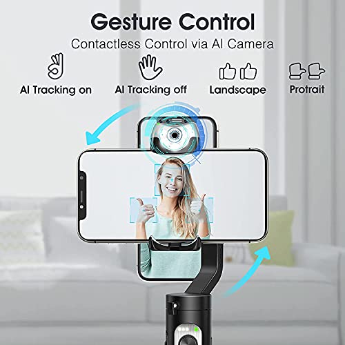 Hohem iSteady V2 Gimbal Stabilizer for Smartphone, 3-Axis Handheld Gesture Control Phone Gimbal, with Grip AI Face Tracking Adjustable Fill Light for Vlog Live Video, Ultralight Foldable Gimbal Black