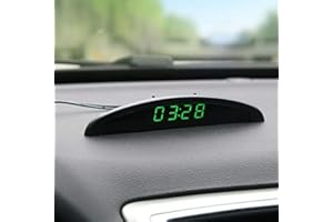 MACHSWON Car Temperature Clock, Universal Auto Dashboard Digital Clock Thermometer Voltage with LCD Screen Display for Car Interior, Green