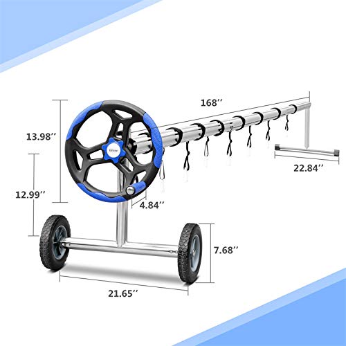 Viewee 14 FT Pool Cover Reel Set, Grooved Tube Embedded into 8 Straps