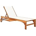 SAFAVIEH Outdoor Collection Ralden Natural Brown Solid Wood/Beige Fabric Adjustable Chaise Lounge Chair (PAT7070A)