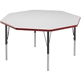 Correll 48" Octagonal Dry Erase Classroom Activity Table, Markerboard/Red | 48" Octagonal adjustable classroom table, Markerboard dry erase HPL top for lessons, art, STEM and groups