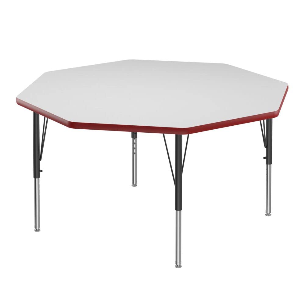 Photo 1 of *** SET OF 2 BOXES*** Correll 48" Octagonal Shaped Classroom Activity Table, Height Adjustable (19"-29") Markerboard/Dry Erase Durable High Pressure Top, Red Edge, Black/Chrome Legs, School Furniture, Made in The USA