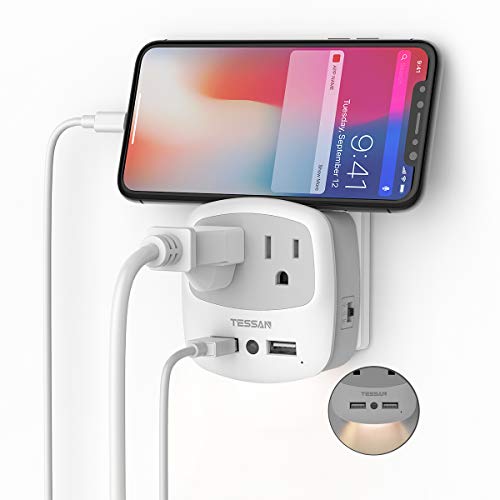 USB Outlet Plug Extender, TESSAN Double Power Outlet Expander with Dual