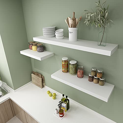 WELLAND 12" Deep White Floating Shelves, Wall Shelf Display Floating Shelf, 23.62" L x 11.81" D