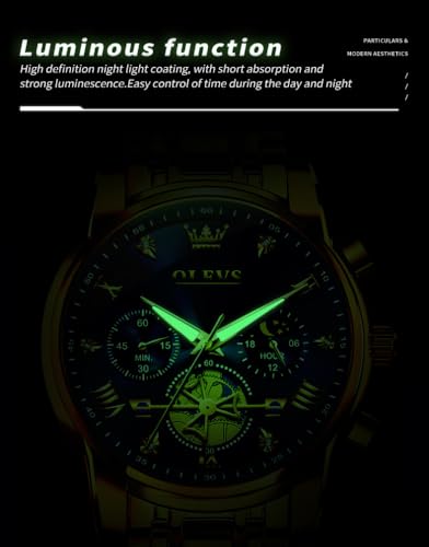 OLEVS Watches for Men Dress Watch with Day Classic Wrist Watches Multifunction Luminous Men Stainless Steel Wristwatch Water Resistant Chronograph Men Business Watches