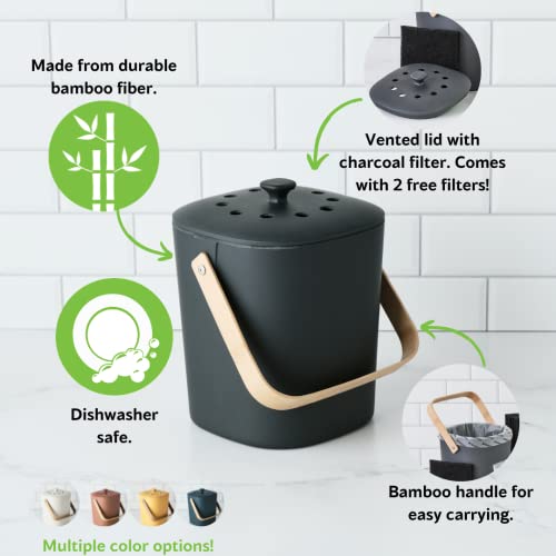 Bamboozle Kitchen Compost Bin Indoor Countertop Food Composter, Made