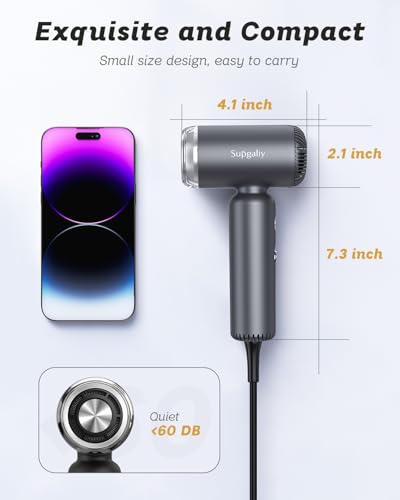 SUPGALIY Travel Dual Voltage Mini Hair Dryer, Ionic High-Speed Blow Dryer for Fast Drying, Compact Hair Hairdryer with Magnetic Curly Diffuser Women, Portable Hairdryers International Europe 110-240V