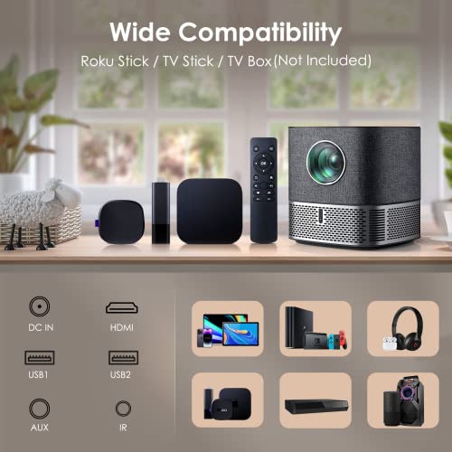 MUDIX Native 1080P Projector, 5G WiFi Projector 4K Support, 4P Keystone&Zoom Outdoor Movie Projector with Remote Control HDMI AUX USB, Portable Video Projector for Laptop/Phone/Switch/PPT/iOS/Android