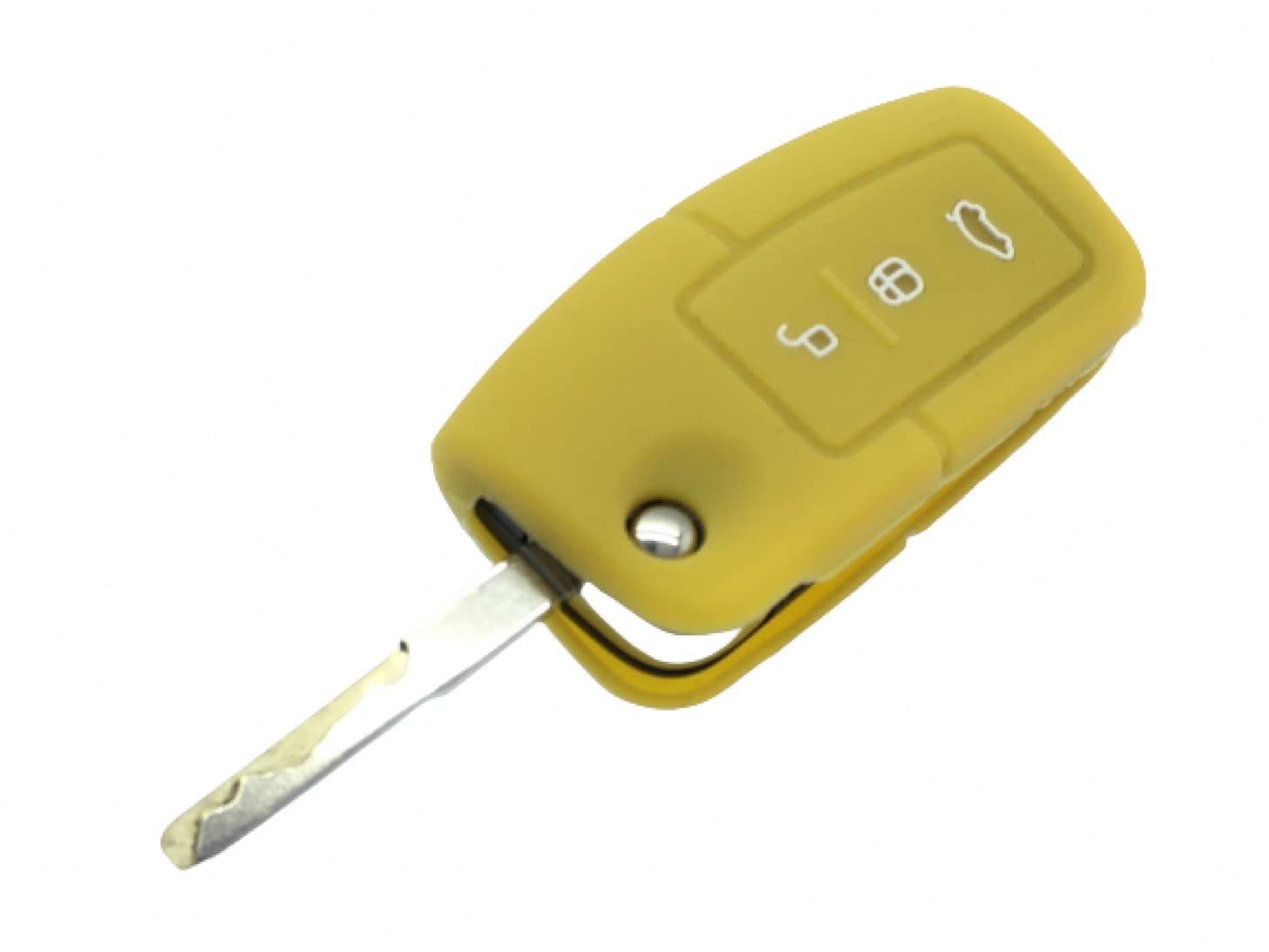 Nordecco Silicone Key Case Protective Cover Compatible With Ford S-MAX/C MAX/FOCUS/MONDEO/KUGA/FIESTA/FUSION Curved Key Fob 3 Button Flip Remote - One Size (YELLOW GOLD)