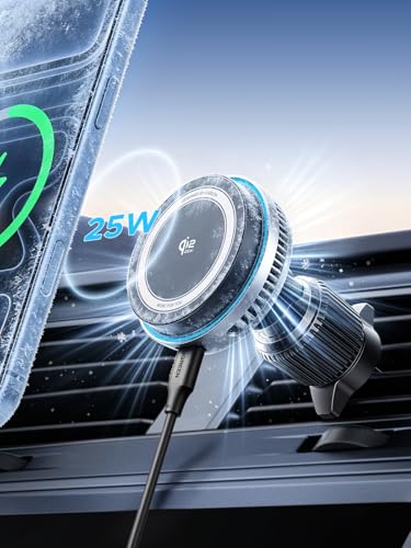 UGREEN MagFlow Pro Qi2 25W MagSafe Wireless Car Charger Compatible with iPhone 17 16 15 14 13 12 Pro MAX Air Plus, Tec Cooling with Built-in Fan, Vent Mount