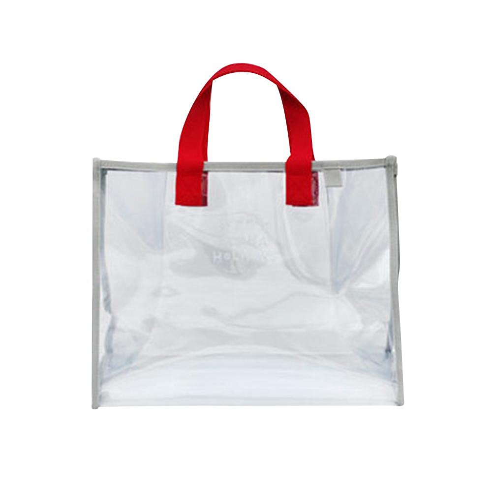 Tumnea Large Waterproof Transparent Beach Tote Bag, Unisex, Red + Gray, 35.5*28*15cm, Women's, Teens and Above