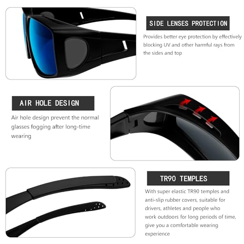 KANASTAL Plus Size Over Sunglasses Men and Women Square Polarised Over Glasses Sunglasses for Glasses Wearers UV400 Sun Protection Over Sunglasses Fit Over Sunglasses