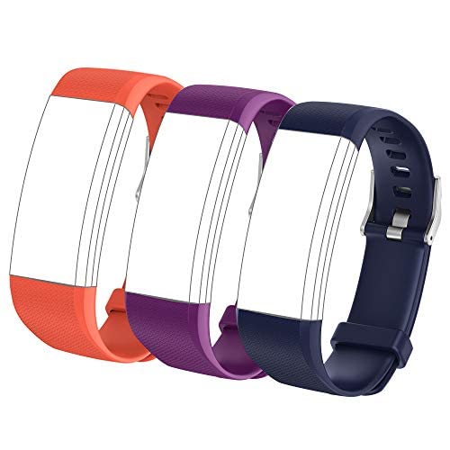 Septoui Replacement Watch Bracelet Strap for Fitness Bracelet, Skin-Friendly and Breathable, 3 Packs, Purple, Blue, Orange