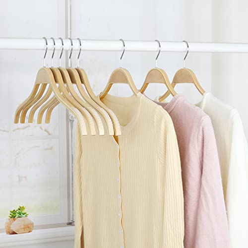 TOPIA HANGER Slim Natural Wood Hangers with Extra Soft NonSlip Rubber