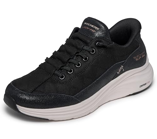 Skechers Women's Cozy Fit Hands Free Slip-Ins Natural Ease, Black/Rose Gold, 9…