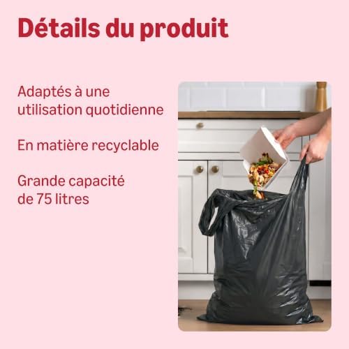 Sacs-Poubelles Extraforts (Poignées à Nouer) 15 x 75litres