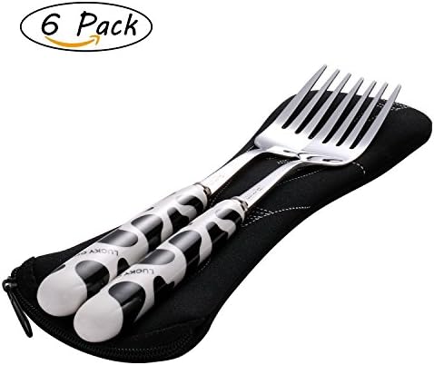 IRmm Dinner Forks Set,6-pieces Stainless Steel Forks with Ceramic Handle and Carrying Case,7.5 inches (black 6-piece)