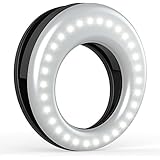 Auxiwa Clip On Ring Light for Camera [Rechargeable Battery] Selfie LED Camera Light with 36 LED for Smart Phone Camera, Round Shape, Black