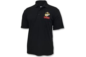 Armed Forces Gear Men's US Marine Corps Performance Polo - Official Licensed US Marine Corps Shirts for Men (Black)