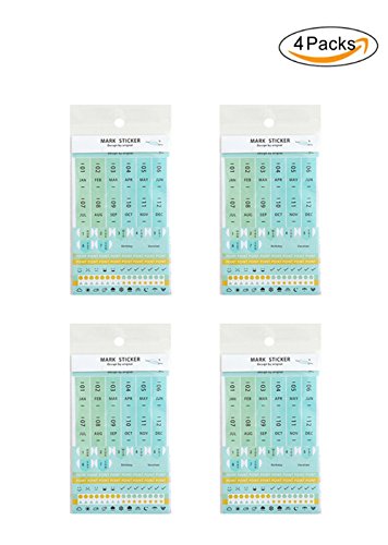 Eilova DIY Neon Weekly Monthly Calendar Stickers Self-Adhesive Index Tabs Divider Personal Journal Planner Reminder Flag Sticker(4 Packs, Total 32 Sheets)