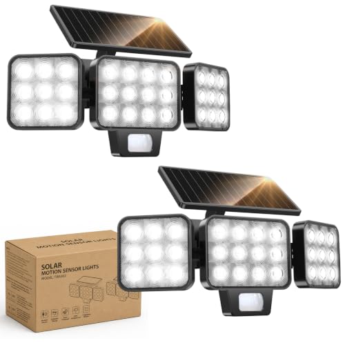 GEARLITE Solar Lights for Outdoor Use with Motion Sensor Pack of 2, 4-in-1 LED Super Bright 3500LM Solar Light 3 Heads, 3 Modes, 270° Wide Angle Lighting, IP65 Waterproof Solar Wall Light for Garage Yard