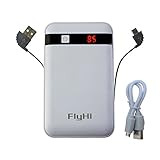 FlyHi LCD Power Bank 10000mAh Dual USB Port 2.1a & 1a External Battery Charger ,LCD Digital Display Remaining Power,with Mirco-USB Cable on Power Bank Itself for Iphone,Ipad,Samsung ,so on (White)