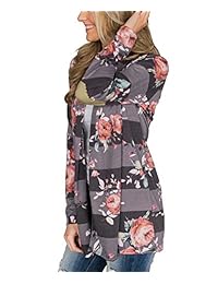 Chunoy Women Floral and Striped with Elbow Patches Long Sleeve Kimono Cardigan