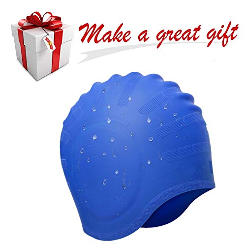 Xiaoai Swimming Cap, Waterproof Silicone Unisex Swimming Hat Long Hair Hat with Ear Cover for Women and Men for Water Sports (Blue) - Thumbnail 7